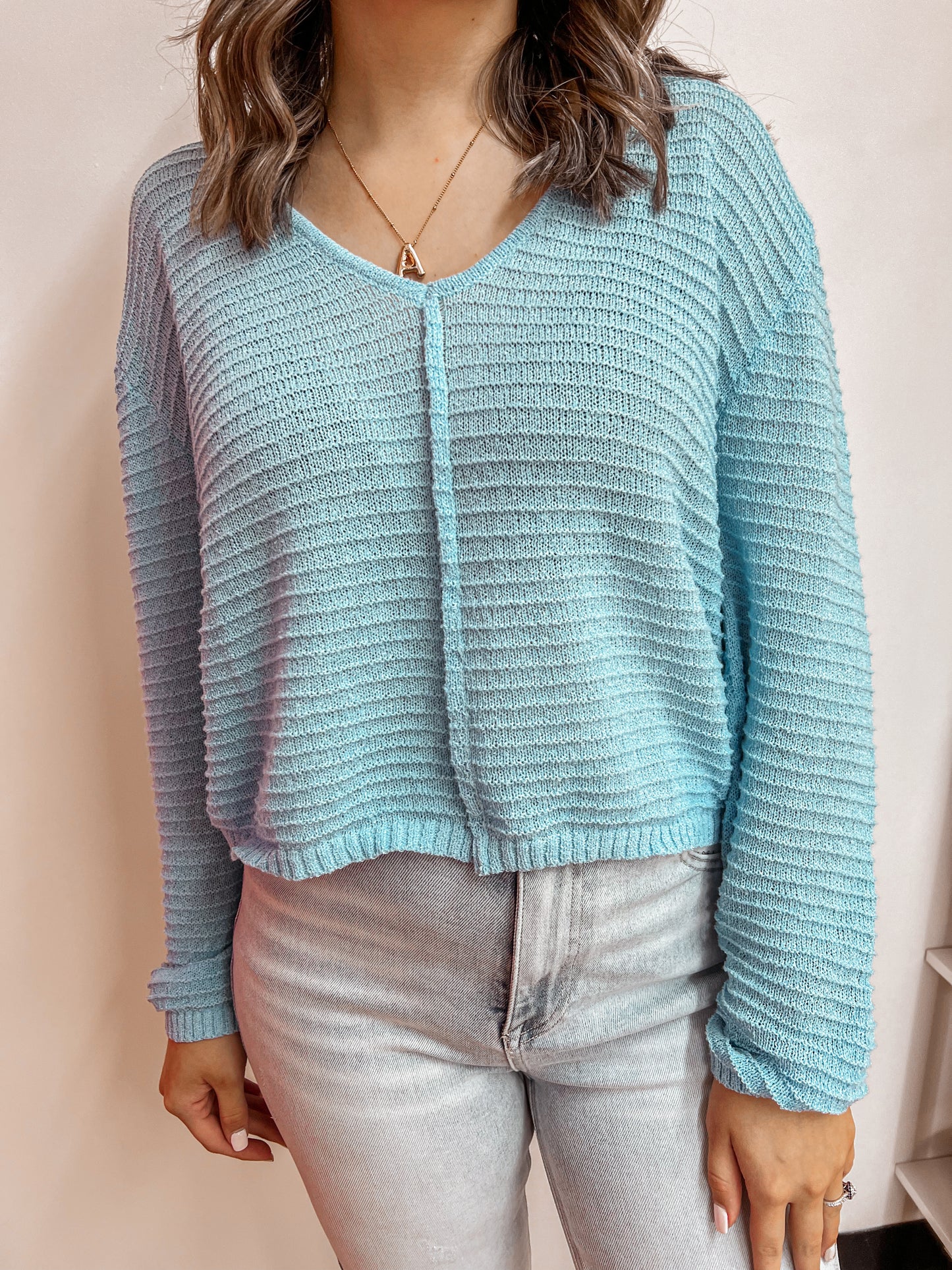 Ribbed baby blue sweater