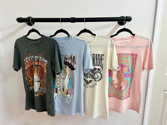 Mineral wash graphic tees